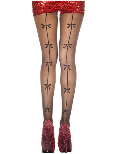 Fancy black tights with seam effect and large bows - MH7183BLK