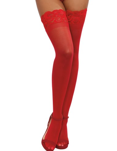 Red nylon self-fixing stockings with lace garters - DG0005RED