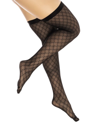 Printed transparent black fishnet stockings - MAL1112BLK