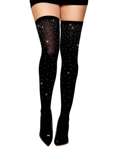 Black fancy stockings with rhinestones - DG0459BLK