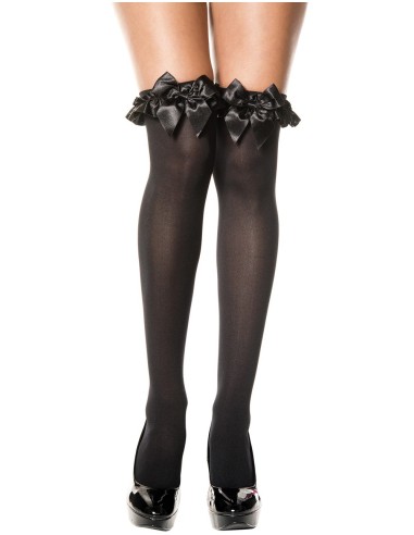 Black opaque stockings with bows and ruffles - MH4722BLK