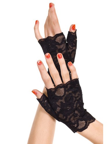 Black Open Finger Gloves Floral Lace - ML416BLK