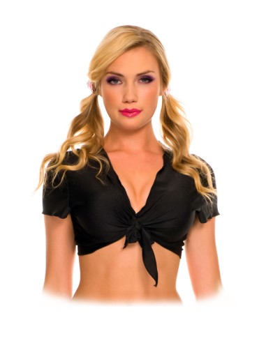 Short top, short sleeves, bow fastening in front - ML25076BLK