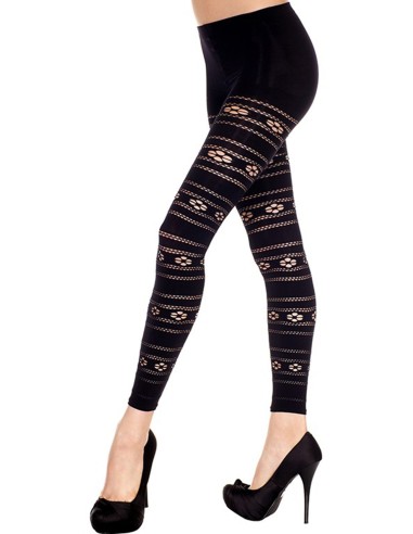 Fijne zwarte voile legging met bloemmotief - MH35827BLK