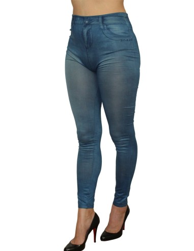 Legging estilo jean ajustado azul con estampados en bolsillos - FD1018