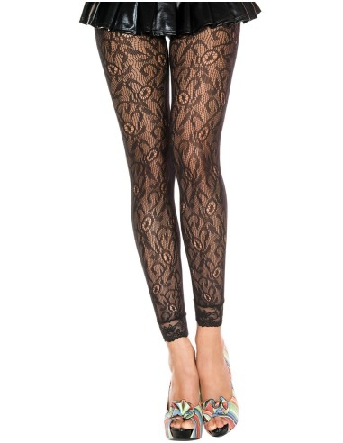 Legging fino de rejilla negro y encaje floral - MH35029BLK