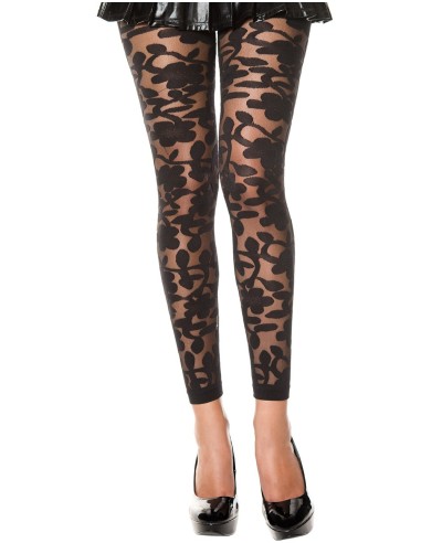 Fijne zwarte legging transparant bloemmotief - MH35344BLK