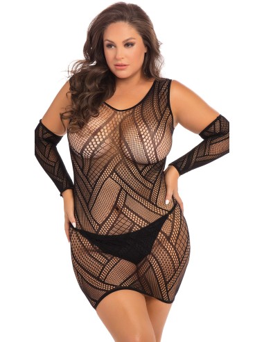 Plus Size Dress with Mittens - REN7085XBLK