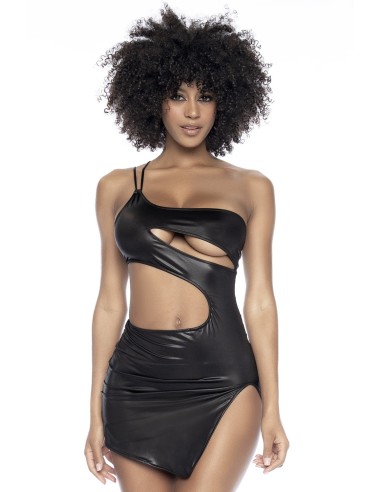 Sexy vestido negro en tejido efecto mojado - MAL4587BLK