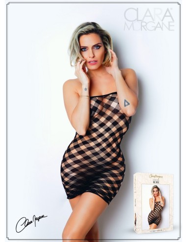 Vestido mini negro de rejilla con estampado de cuadros - Le Numéro 2 - Colección Vestidos - CM97002