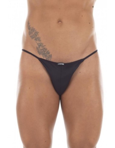 Black satin thong with fishnet back - LM13-57BLK