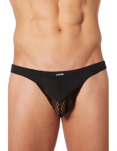 Tanga negro de malla y opacidad - LM21-57ABLK