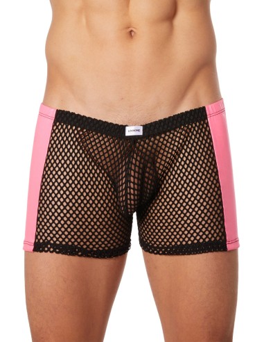 Zwarte mesh boxershort met roze kunstleren zijkanten - LM911-67MBKM