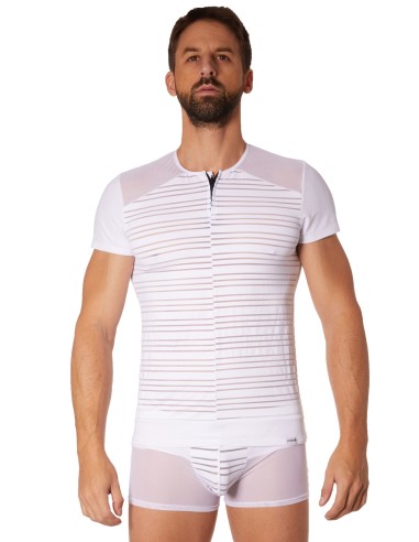 Opaque and transparent striped white t-shirt - LM906-81WHT