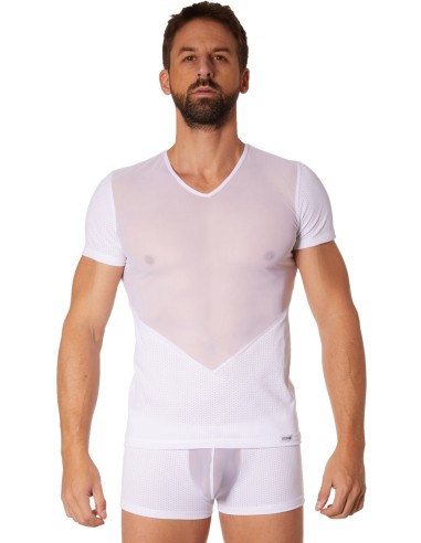 Camiseta blanca finamente calada y transparente - LM905-81WHT