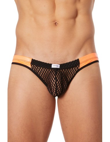 Slip noir filet avec bandes simili cuir oranges - LM911-61MBKO