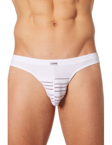 Opaque and transparent white striped brief brief - LM906-61WHT