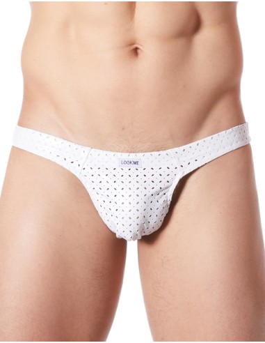 Sexy tanga blanco con efecto vinilo calado fetiche - LM811-57WHT