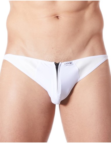 Braguita sexy blanca con cremallera y laterales estilo cuero espalda transparente - LM813-61WHT