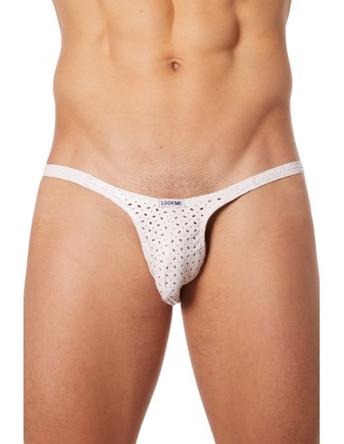 Slip échancré blanc simili cuir finement ajouré - LM811-61WHT