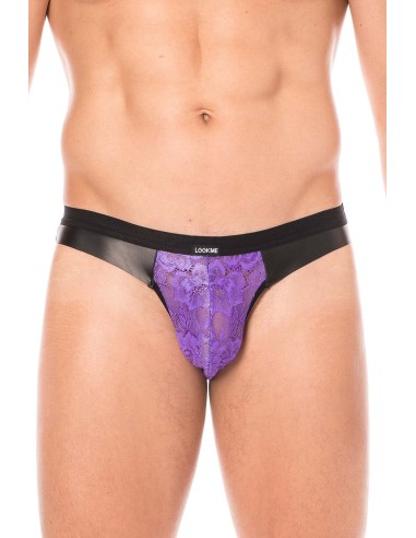 Purple jock in lace and imitation leather - LM2002-27PUR