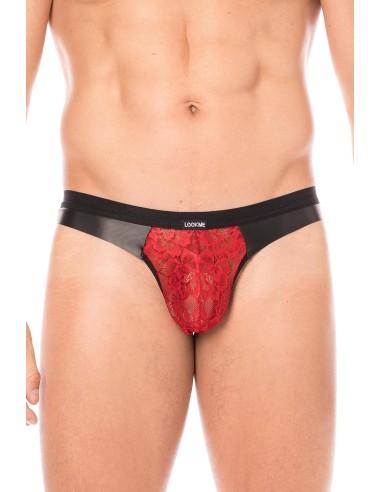 Red jock in lace and imitation leather - LM2002-27RED