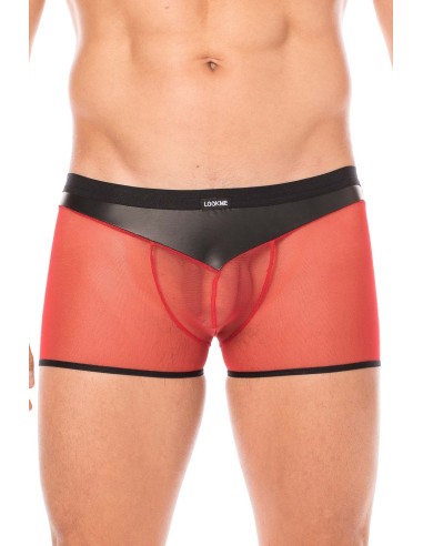 Zwart imitatieleer en rode mesh boxershort - LM2005-67BKR