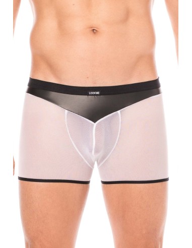 Zwart imitatieleer en witte mesh boxershort - LM2005-67BKW