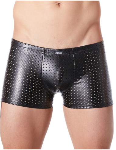 Sexy zwarte opengewerkte fetish boxershort met vinyleffect - LM811-67BLK