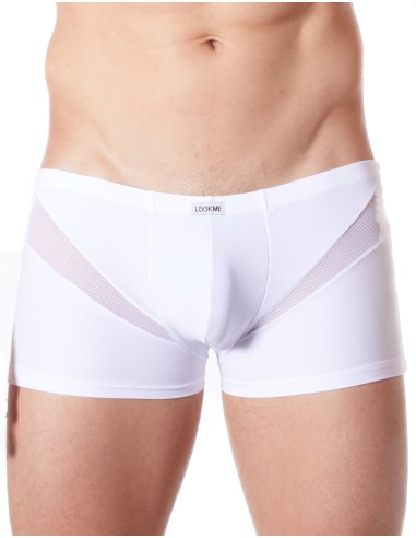 Sexy boxer blanco con fina rejilla en forma de V - LM805-67WHT