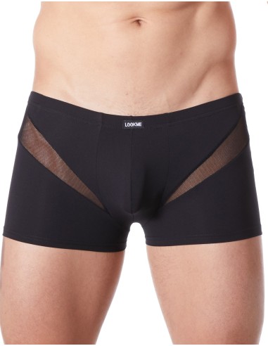 Boxer noir sexy avec fine résille en V - LM805-67BLK