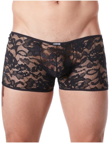 Black boxer shorts in fine lace with slight transparency - LM706-67BLK