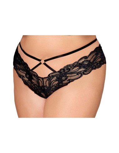 Black lace panties, large size, with straps and gold chains - DG1489XBLK