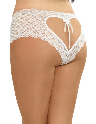 Large size white lace shorty open and openwork on the heart-shaped buttocks - DG1442XWHT