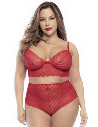 Conjunto de lencería, talla grande, dos piezas en encaje rojo - MAL8815XRED