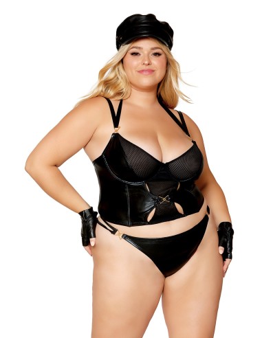 Bustier de efecto mojado de talla grande y tanga negro a juego - DG12761XBLK