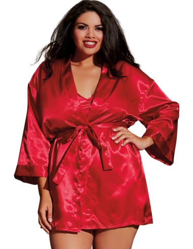 Large size red nightie with satin bathrobe - DG3717XRED