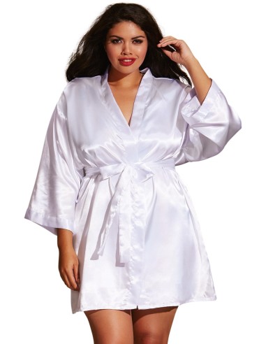 Satin kimono, attached belt, nightie and matching hanger - DG3717XWHT