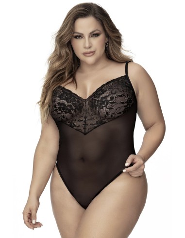 Body, talla grande, encaje negro y rejilla negra - MAL8795XBLK