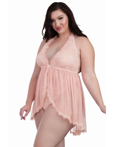 Body tanga talla grande con escote abierto efecto babydoll - DG11513XPNK