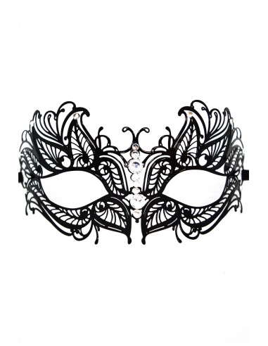 Black rigid Greta Venetian mask with rhinestones - HMJ-005BK