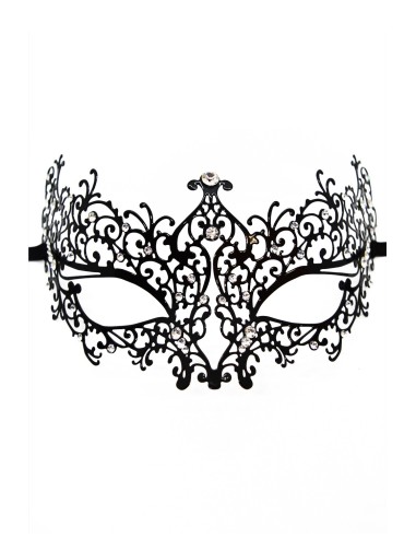 Chiara rigid black Venetian mask with rhinestones - HMJ-016BK