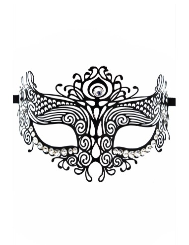 Rigid black Ornella Venetian mask with rhinestones - HMJ-031BK