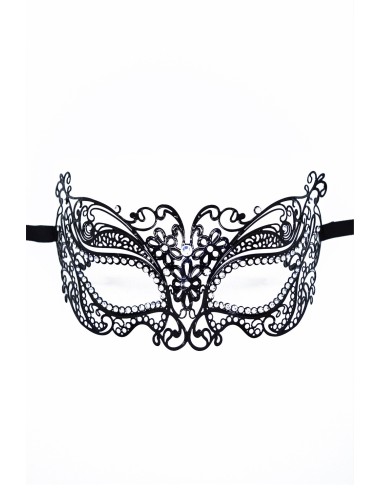 Stijf zwart Alba Venetiaans masker met strass steentjes - HMJ-039BK