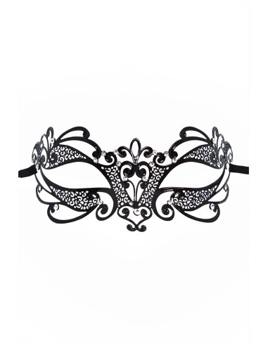 Black rigid Gaia Venetian mask with rhinestones - HMJ-061BK