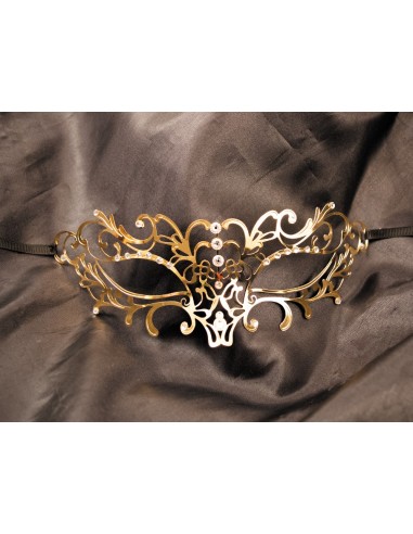 Venetiaans Elena stijf gouden masker met strass steentjes - HMJ-003B