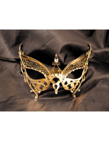 Rigid golden Alida Venetian mask with rhinestones - HMJ-026B