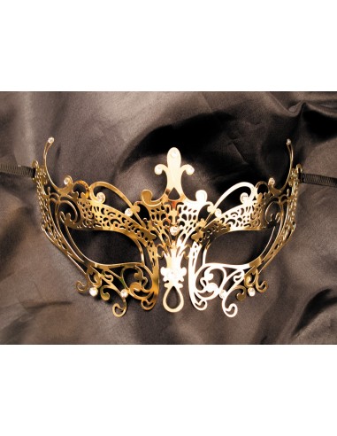 Rigid golden Lucia Venetian mask with rhinestones - HMJ-030B