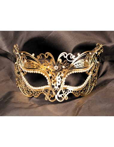 Rigid golden Alba Venetian mask with rhinestones - HMJ-039B