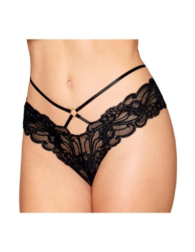 Black lace panties with gold straps and chains - DG1489BLK